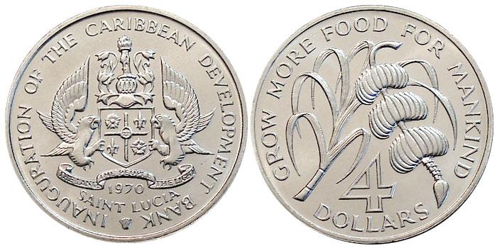1170 ¤RARISSIMA¤ SANTA LUCIA 1970 $4 FC 39mm So tem aqui!! Veja!
