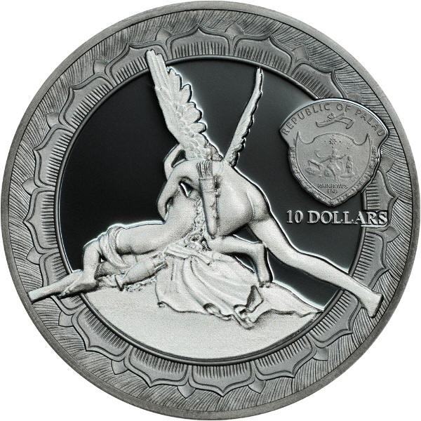 6375 Palau 10 dólares 2016 Prata 2oz Esculturas Eternas CUPIDO e PSIQUE Canova Apenas 999 Exemplares - Imagem 4