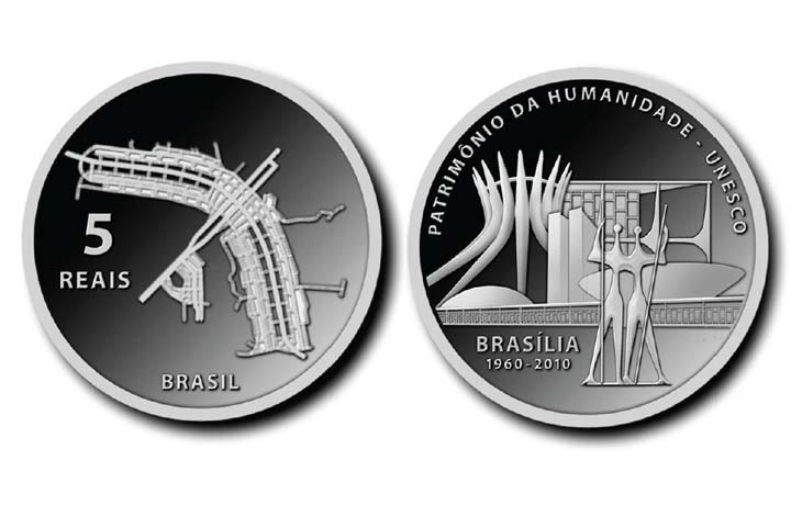 3949# 5 Reais Prata 40mm - Comemorativa 50 anos de BRASÍLIA - Série UNESCO