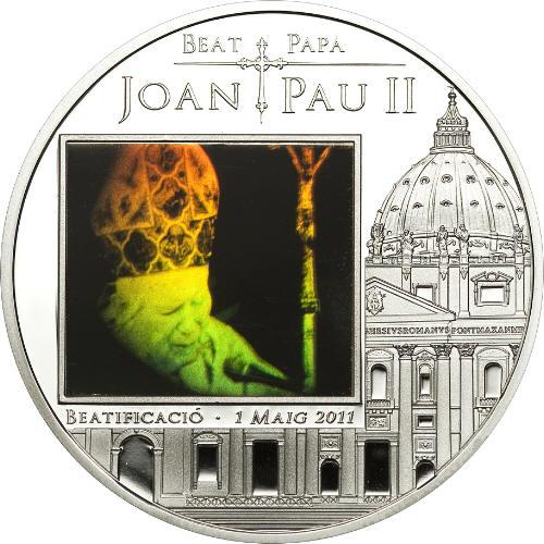 4166 ::RARA:: ANDORRA 5 DINER 2011 PRATA PROOF Ø39mm Beatificação do Papa João Paulo II C/ HOLOGRAMA