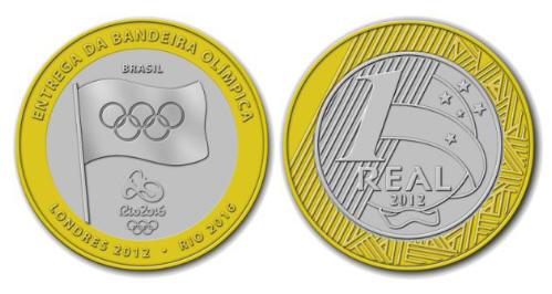 6048 # LANÇAMENTO 1 Real 2012 Comemorativa ENTREGA DA BANDEIRA OLIMPICA - RIO 2016