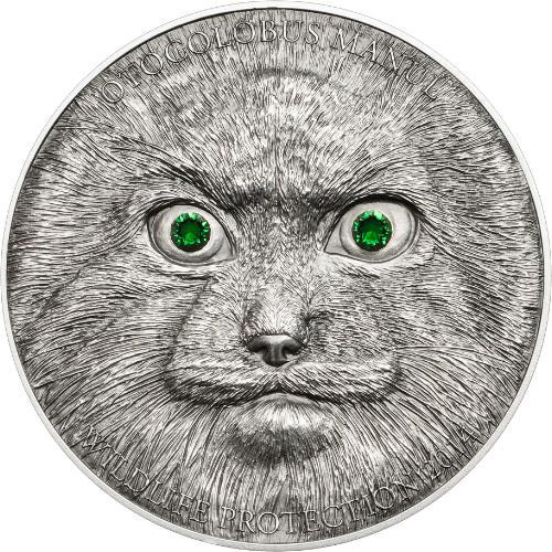 6265 Mongólia 500 Togrog 2014 Prata Antique Finish com Cristais SWAROVSKI Otocolobus Manul