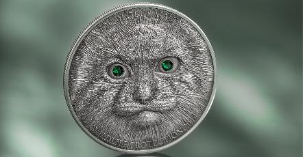 6265 Mongólia 500 Togrog 2014 Prata Antique Finish com Cristais SWAROVSKI Otocolobus Manul - Imagem 2