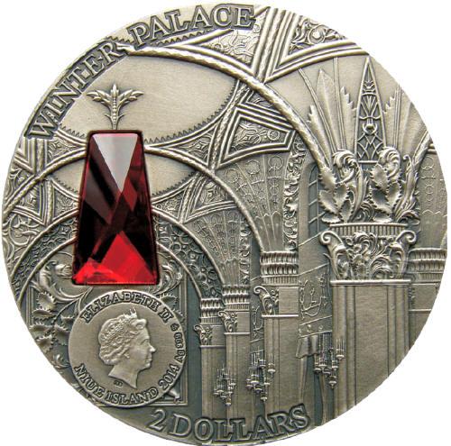 6321 Niue 2 Dolares 2014 Prata 2 oz Palácio de Inverno São Petersburg c/ Cristal Swarovski - Imagem 4