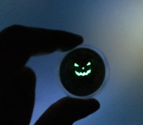 6323 :: RARA :: Niue 2 $ 2014 Prata proof 1oz Halloween - Moeda que brilha no escuro! Veja! - Imagem 3