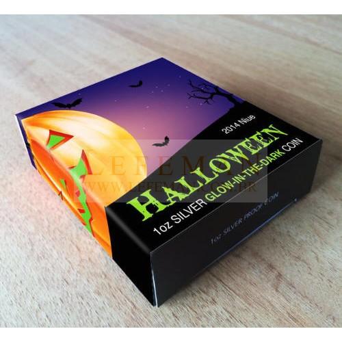 6323 :: RARA :: Niue 2 $ 2014 Prata proof 1oz Halloween - Moeda que brilha no escuro! Veja! - Imagem 6