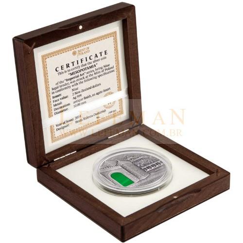 6357 Niue 2 $ 2014 Prata 2 oz Ø50mm Império Mesopotâmico com cristal Ágata: Apenas 500 no mundo!! - Imagem 2