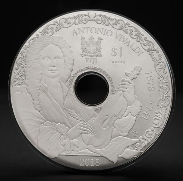 6504 Fiji 1 $ 2019 Moeda em forma de CD de prata que toca musica Ø 78mm - Antonio Vivaldi - apenas 700 moedas no mundo - Imagem 3