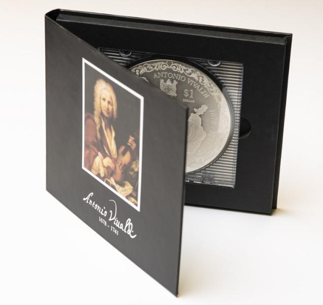 6504 Fiji 1 $ 2019 Moeda em forma de CD de prata que toca musica Ø 78mm - Antonio Vivaldi - apenas 700 moedas no mundo - Imagem 6
