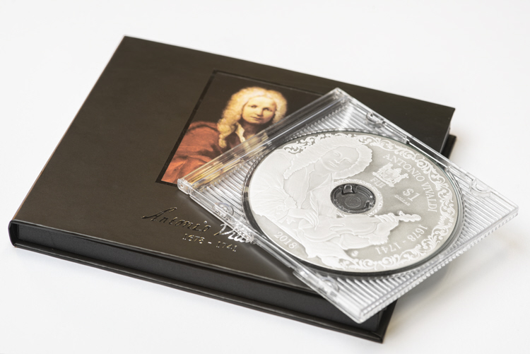 6504 Fiji 1 $ 2019 Moeda em forma de CD de prata que toca musica Ø 78mm - Antonio Vivaldi - apenas 700 moedas no mundo - Imagem 4