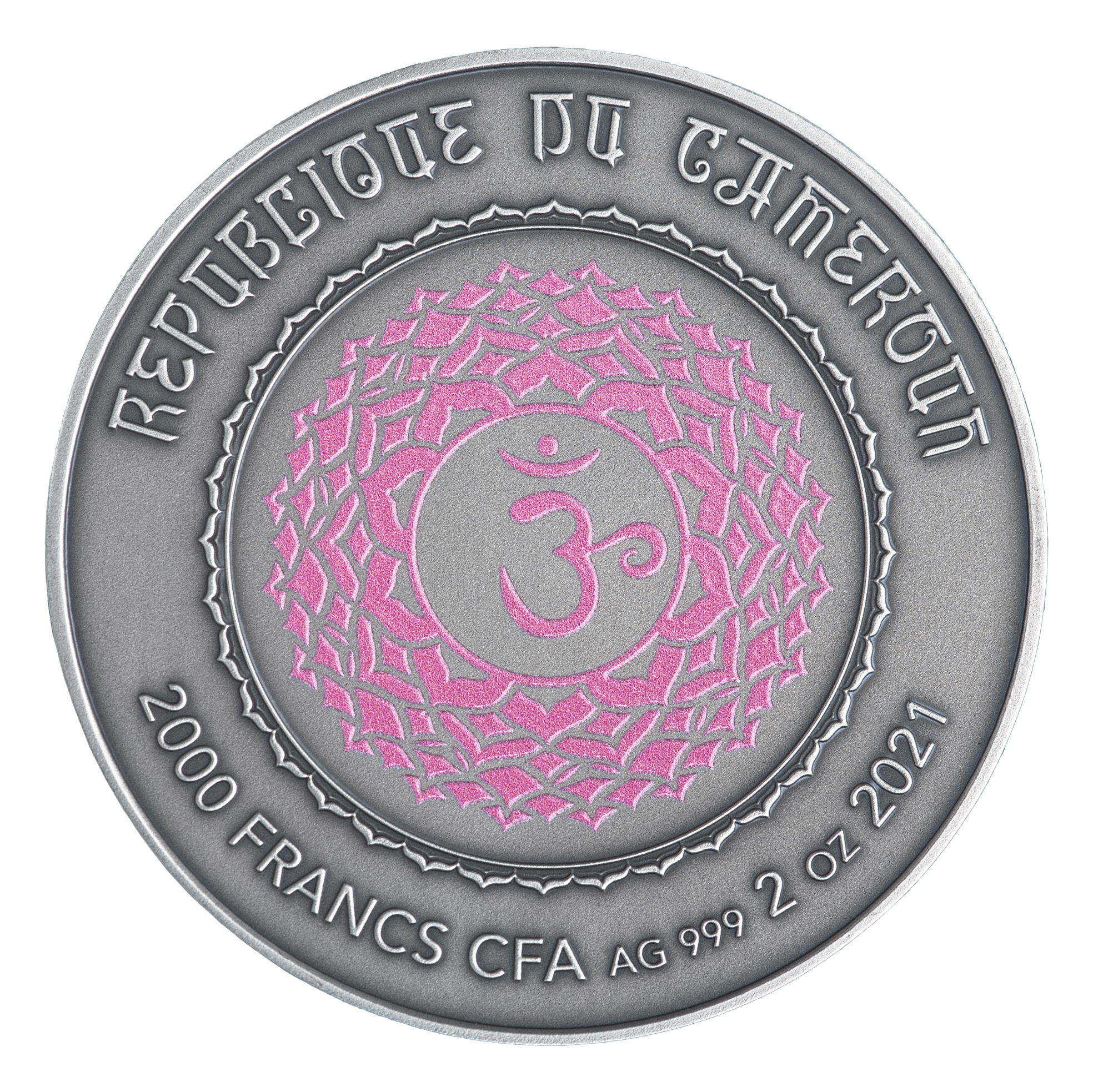 6519 # Camarões 2000 francos 2021 Prata 999 Ø50mm 2 OZ 62,2 g # Os 7 Chacras " SAHASHARA" Rara só 100 exemplares no mundo - Imagem 2