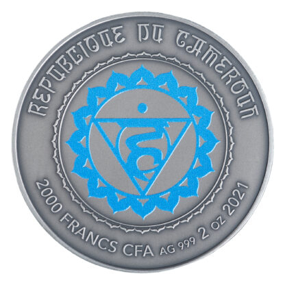 6521 # Camarões 2000 francos 2021 Prata 999 Ø50mm 2 OZ 62,2 g # Os 7 Chacras " VISHUDDHA" Rara só 100 exemplares no mundo - Imagem 2