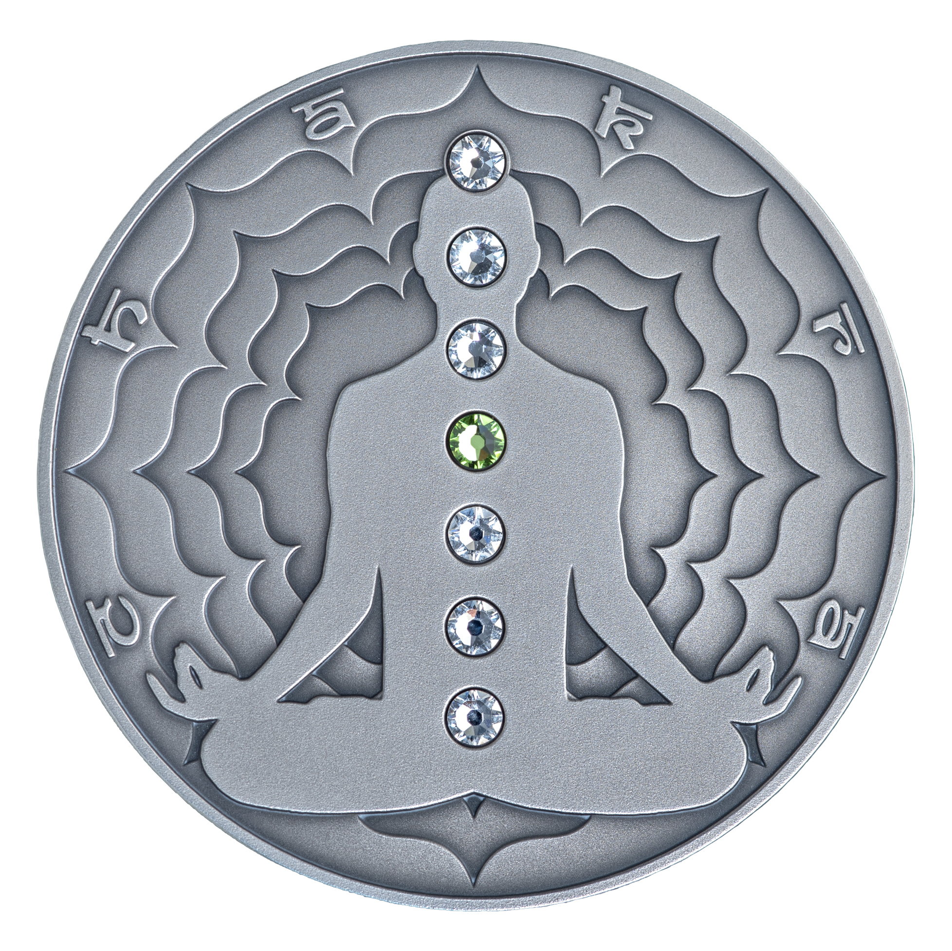6523 # Camarões 2000 francos 2021 Prata 999 Ø50mm 2 OZ 62,2 g # Os 7 Chacras " ANAHATA" Rara só 100 exemplares no mundo