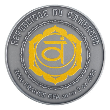 6524 # Camarões 2000 francos 2021 Prata 999 Ø50mm 2 OZ 62,2 g # Os 7 Chacras " SWADHISTHANA" Rara só 100 exemplares no mundo