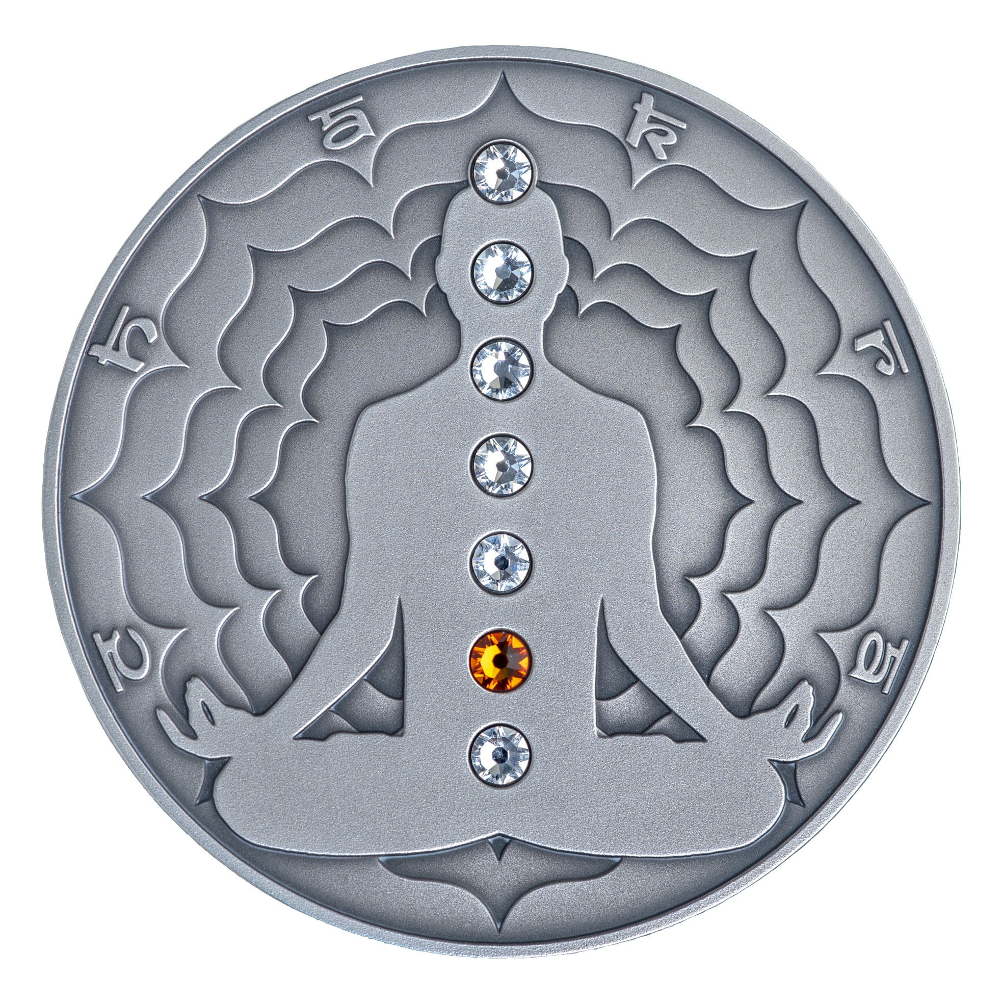 6524 # Camarões 2000 francos 2021 Prata 999 Ø50mm 2 OZ 62,2 g # Os 7 Chacras " SWADHISTHANA" Rara só 100 exemplares no mundo - Imagem 2