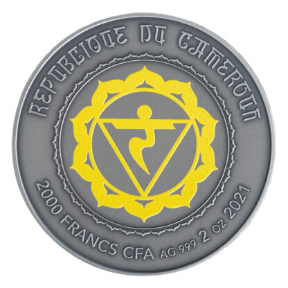 6525 # Camarões 2000 francos 2021 Prata 999 Ø50mm 2 OZ 62,2 g # Os 7 Chacras " MANIPURA" Rara só 100 exemplares no mundo - Imagem 2