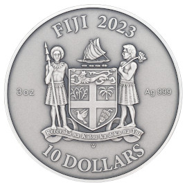 6518 Fiji 10 $ 2023 Prata 999 Ø50mm 93gr Antique Finish - MANDALA IX " Art Indiana" - 500 Exemplares - Imagem 2
