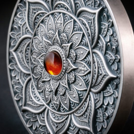 6518 Fiji 10 $ 2023 Prata 999 Ø50mm 93gr Antique Finish - MANDALA IX " Art Indiana" - 500 Exemplares - Imagem 3