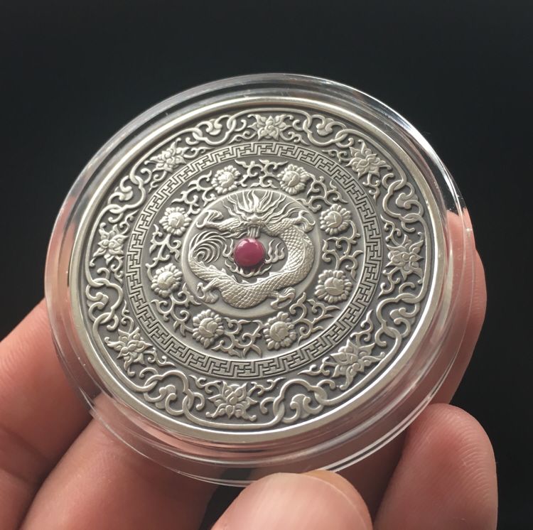 6435 Fiji 10 $ 2017 Prata 999 Ø50mm 93gr Antique Finish - MANDALA ART IlI Dragão CHINES Apenas 500 Exemplares - Imagem 2