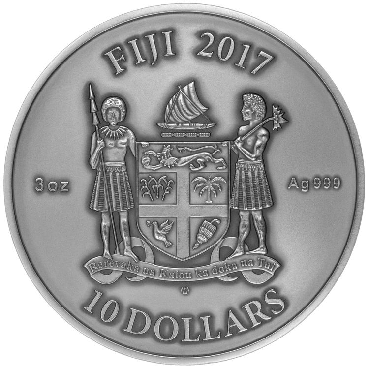 6435 Fiji 10 $ 2017 Prata 999 Ø50mm 93gr Antique Finish - MANDALA ART IlI Dragão CHINES Apenas 500 Exemplares - Imagem 4