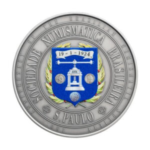 6529 # Niue 2 $ 2024 Prata 999 'Antique Finish Colorida' - Aniversário 100 anos "Sociedade Numismática Brasileira" Apenas100 pçs