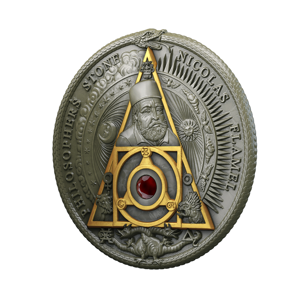 6509 # Niue 2 $ 2021 prata 999 Acabamento antique 62,2 gramas Ø 50,50 mm Nicolas Flamel - Apenas 500 moedas no mundo!! - Imagem 3