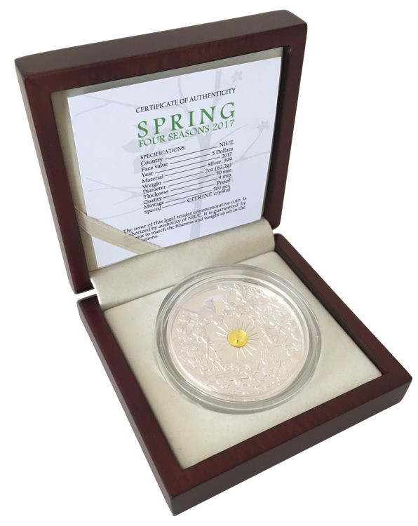 6436 Niue 5 $ 2017 Prata Proof Ø50mm 62gr Série quatro estações "PRIMAVERA" - Imagem 2